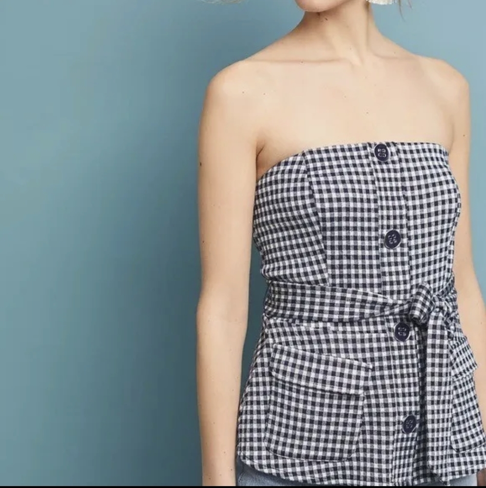 Anthropologie Eva Franco Strapless Gingham Top Size XS NWT